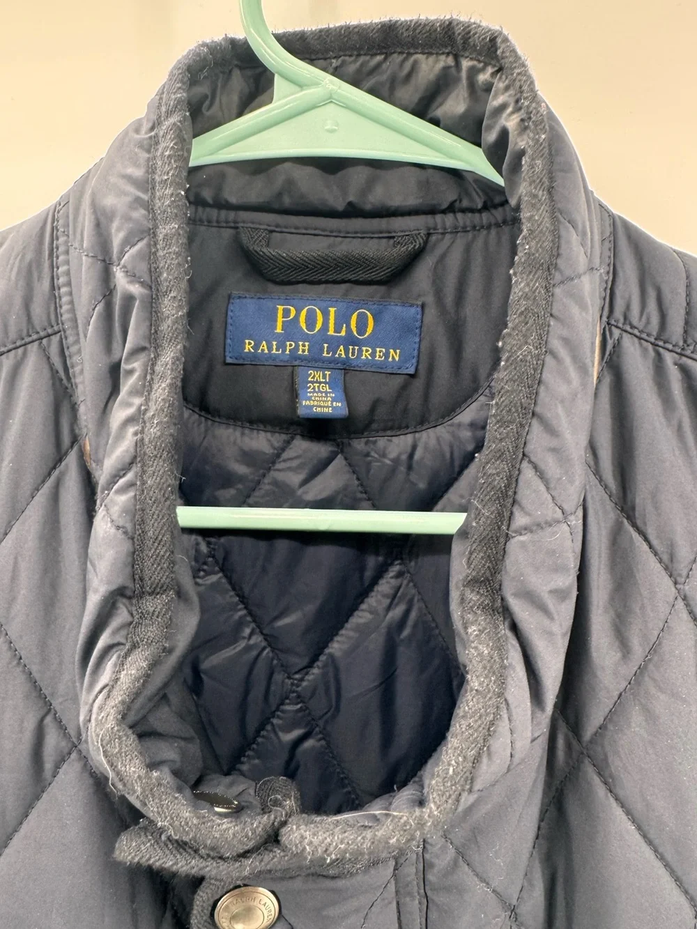 Polo Ralph Lauren Iconic Quilted Vest 2XLT Big Tall Navy Leather Trim